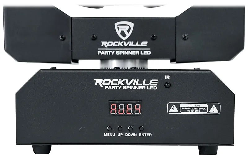 (2) Rockville Party Spinner LED Moving Head RGBW DMX DJ Lights   Bags   Cables (2) PARTY SPINNER LED (2) RLB80 RDX3M25