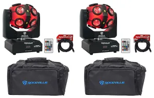 (2) Rockville Party Spinner LED Moving Head RGBW DMX DJ Lights   Bags   Cables (2) PARTY SPINNER LED (2) RLB80 RDX3M25