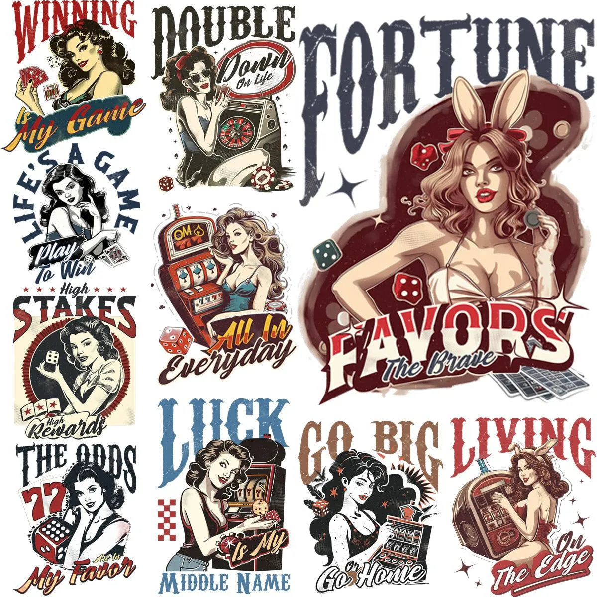 9 Vintage Gambler Girls Designs Bundle PNG