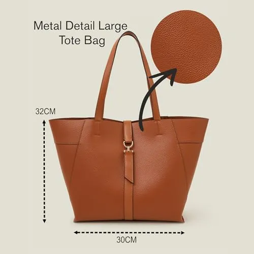 Accessorize London Women's Brown Metal Detail Large Tote Bag