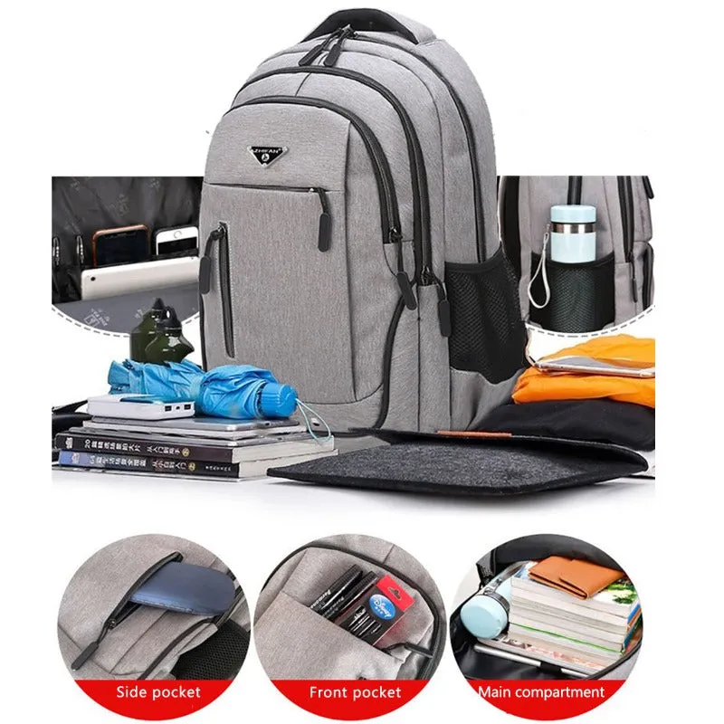 Big Capacity Men Backpack Multifunctional  Oxford Gray Solid USB Charging Student Schoolbag