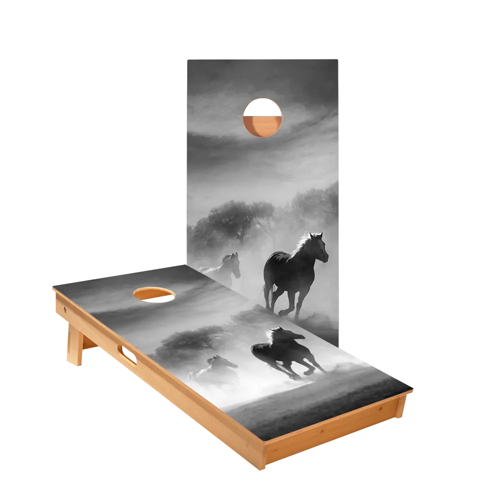 Black And White Horses Star Cornhole Boards