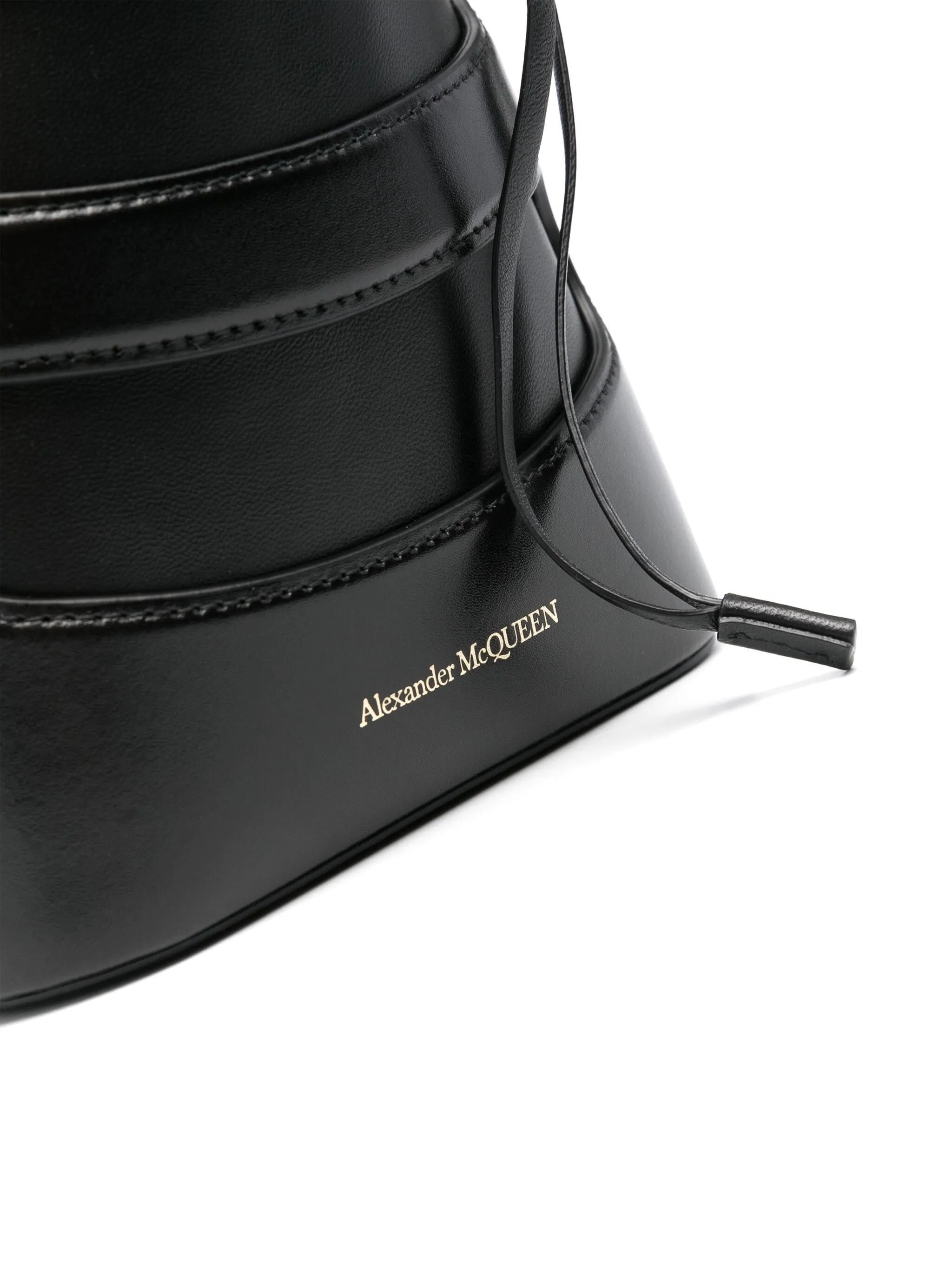 Black Leather Bucket Bag with Chain Strap