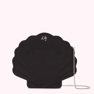 BLACK SHELL SATIN CLUTCH BAG