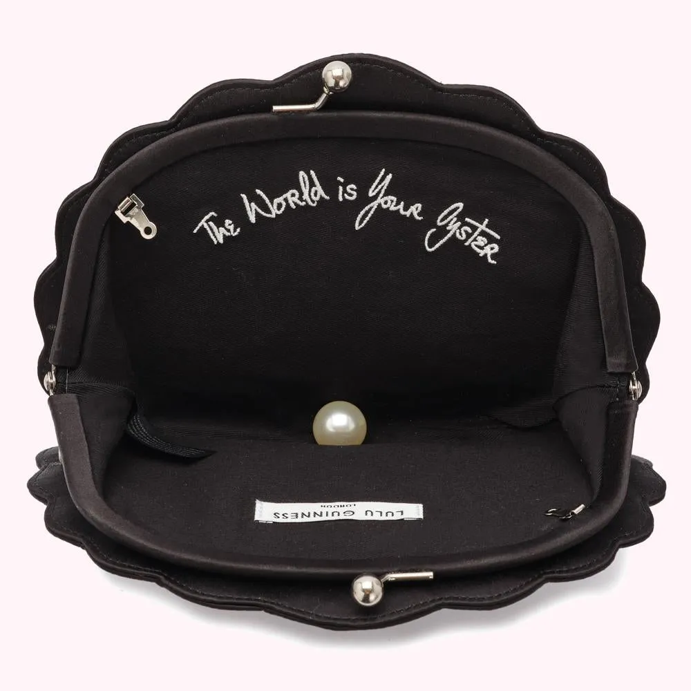 BLACK SHELL SATIN CLUTCH BAG