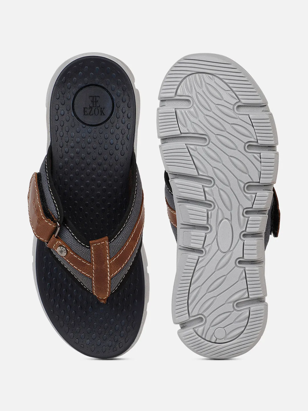 brown Leather flipflops for men