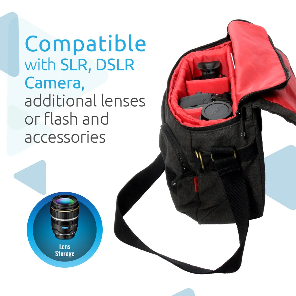 Contemporary DSLR Camera Bag with Adjustable Storage, Water-Resistant Cover and Shoulder Strap