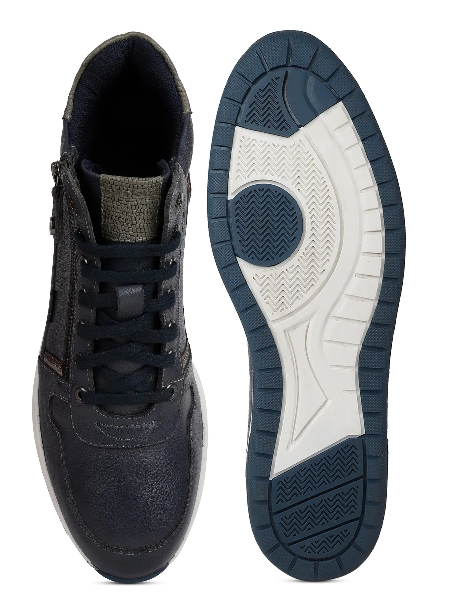 Ezok Blue Lace-ups Leather Sneakers For Men