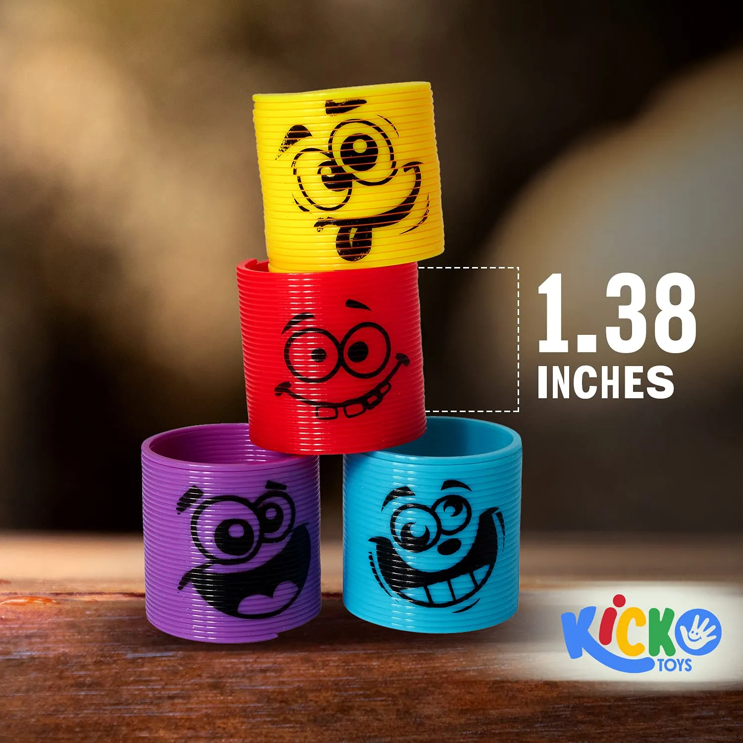 Kicko 50 Bulk Pack Toy Spring Coil - 1.38 Inch Assorted Emoji Silly Faces and Colors