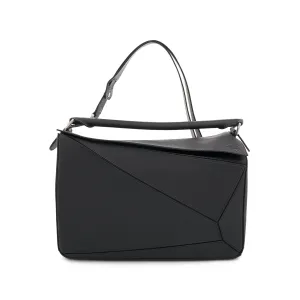 Large Puzzle Bag in Diamond Calfskin in Black