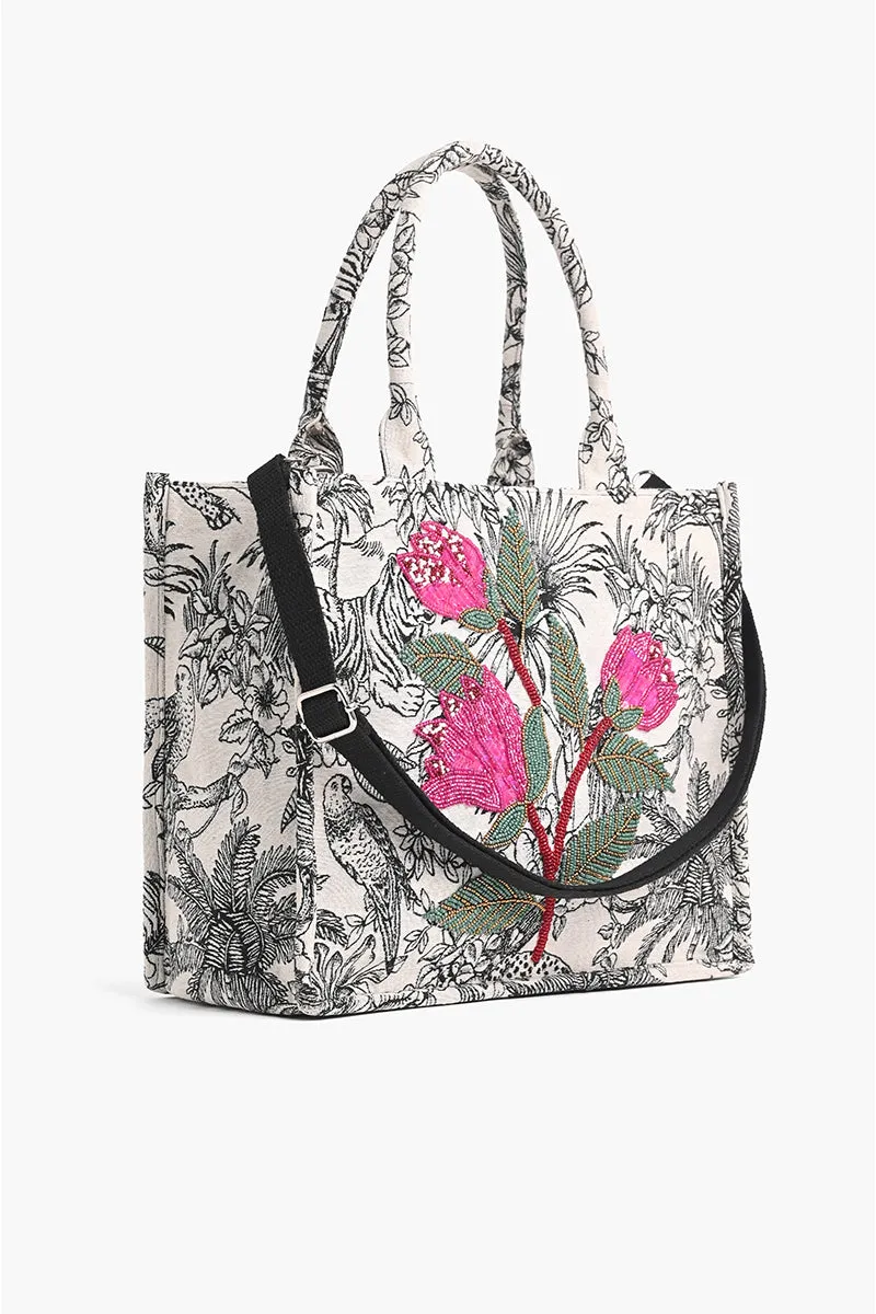 Leopard lily Embellished Tote