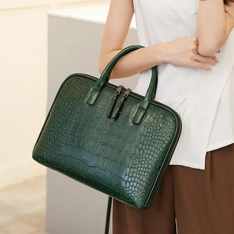 Luxury CrocLeather Laptop Tote & Shoulder Bag