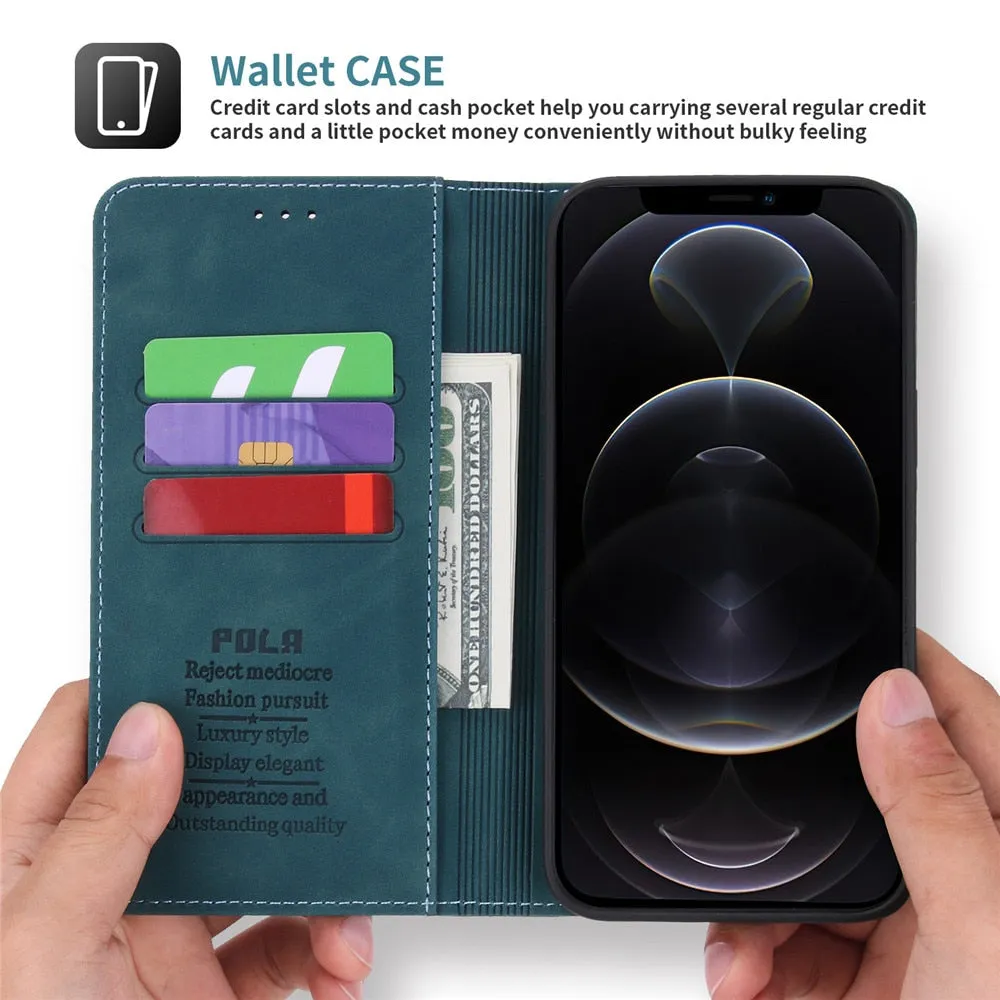 Luxury Leather Flip Wallet Case For iPhone Business Magnetic Card Phone Cover