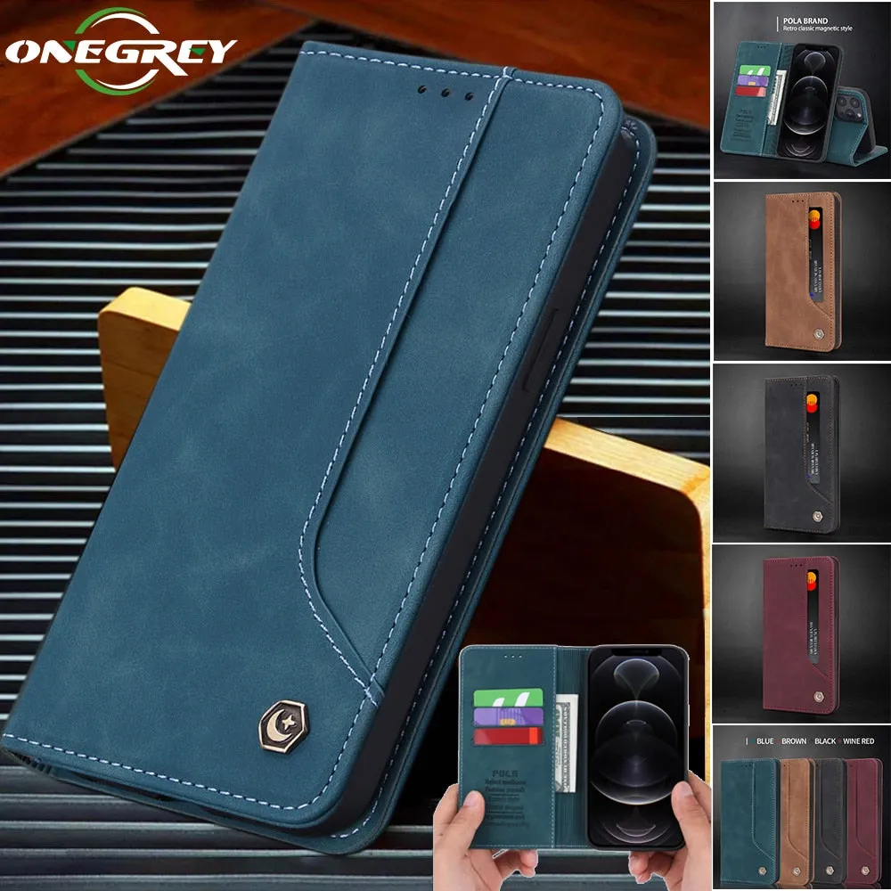 Luxury Leather Flip Wallet Case For iPhone Business Magnetic Card Phone Cover