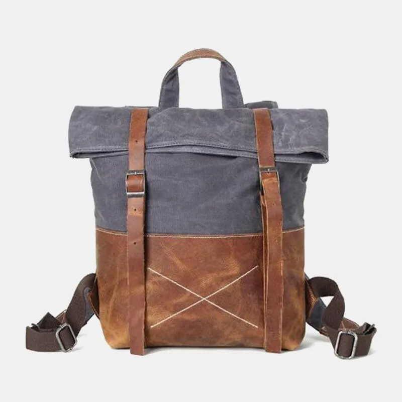 Men Canvas Retro Casual Patchwork Backpack Large Capacity Laptop Bag School