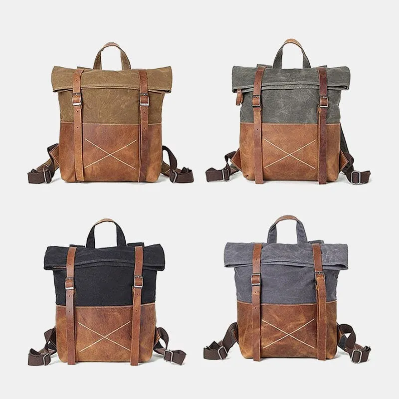 Men Canvas Retro Casual Patchwork Backpack Large Capacity Laptop Bag School