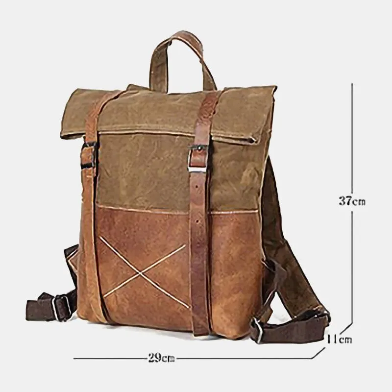 Men Canvas Retro Casual Patchwork Backpack Large Capacity Laptop Bag School