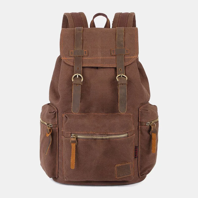 Men Canvas Retro Multifunction 14 Inch Laptop Bag Casual Large Capacity Drawstring Waterproof Backpack