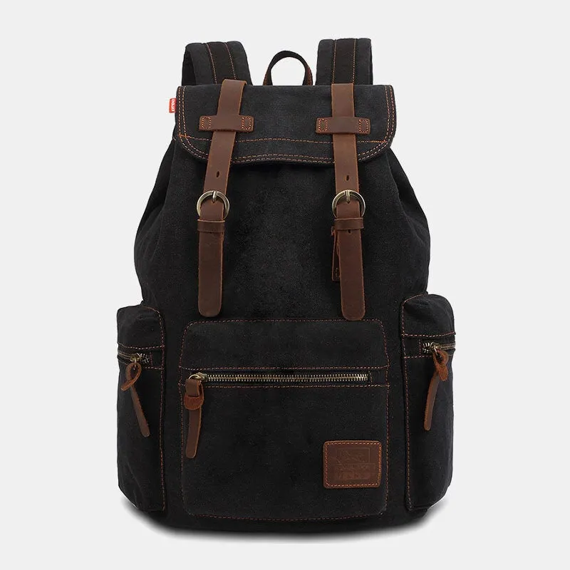 Men Canvas Retro Multifunction 14 Inch Laptop Bag Casual Large Capacity Drawstring Waterproof Backpack