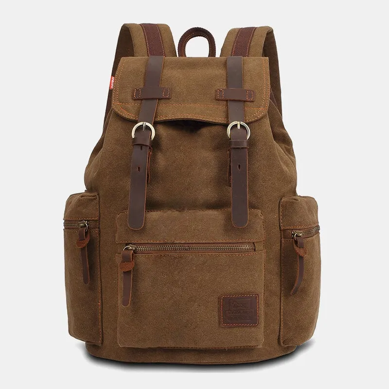 Men Canvas Retro Multifunction 14 Inch Laptop Bag Casual Large Capacity Drawstring Waterproof Backpack