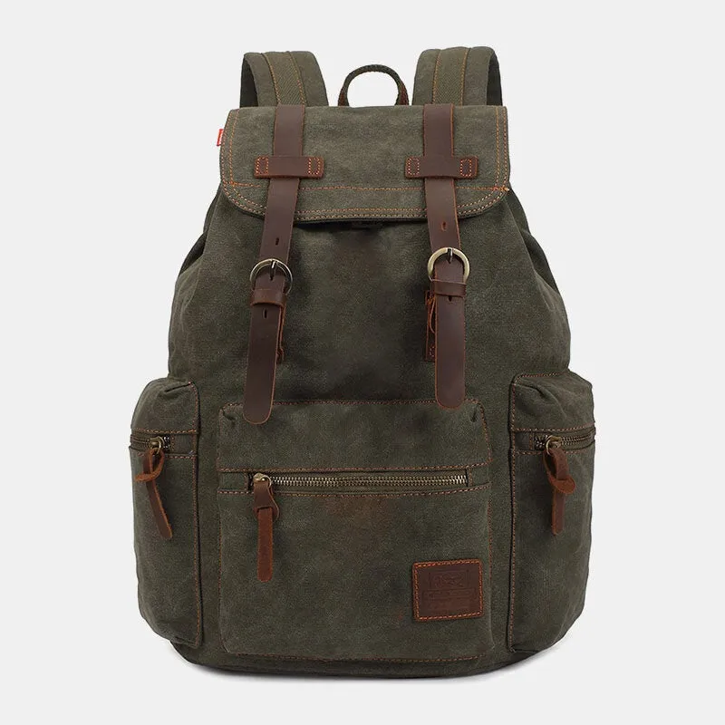 Men Canvas Retro Multifunction 14 Inch Laptop Bag Casual Large Capacity Drawstring Waterproof Backpack