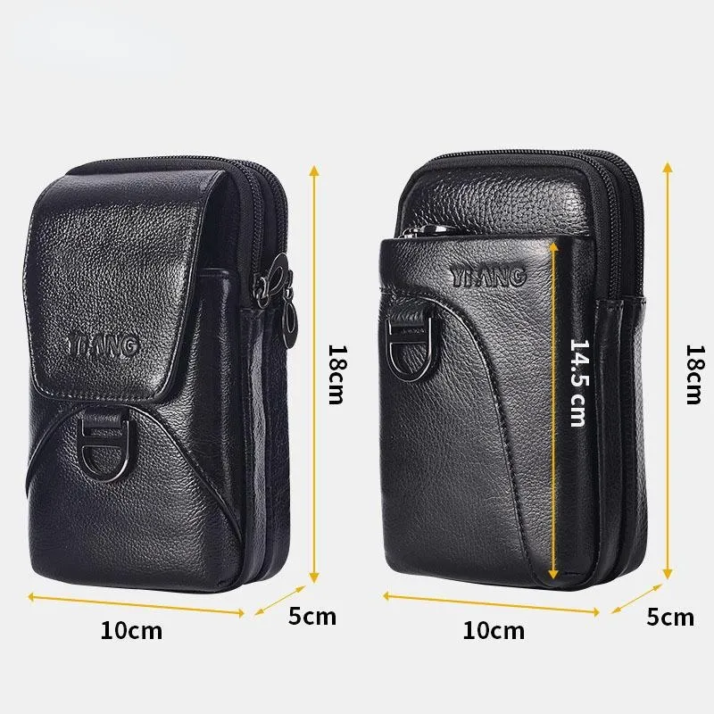 Men Cowhide Leather Genuine Multifunctional Waist Bag Phone