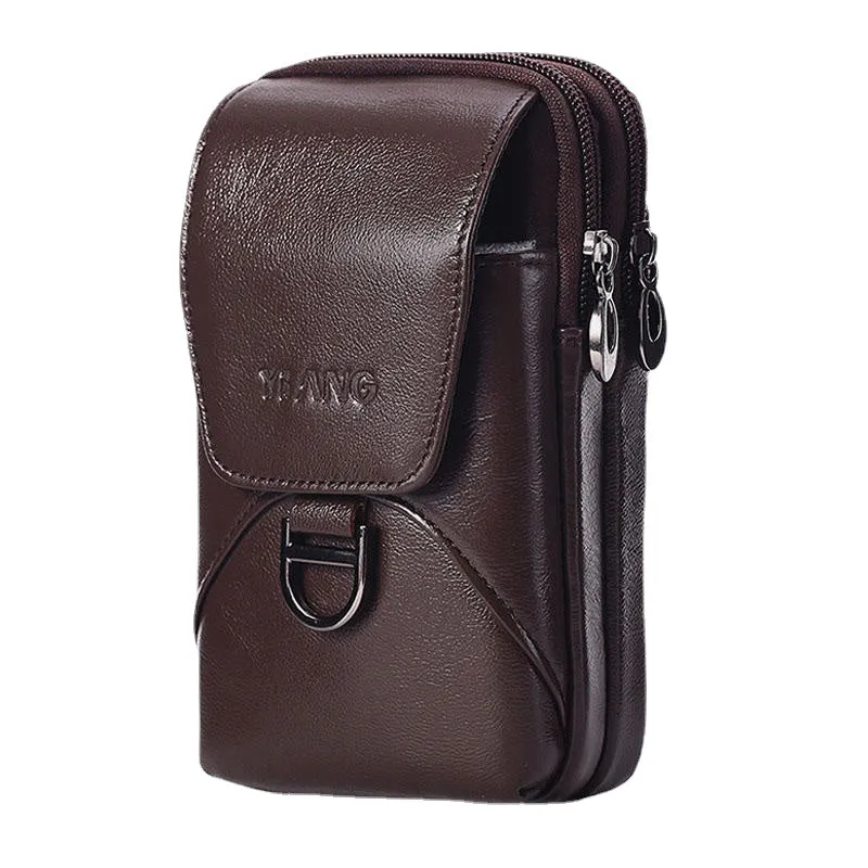 Men Cowhide Leather Genuine Multifunctional Waist Bag Phone