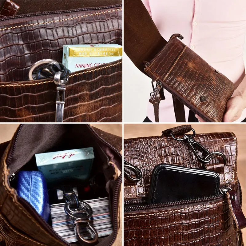 Men Genuine Leather Wear-Resistant Crocodile Texture Casual Crossbody Bag Shoulder