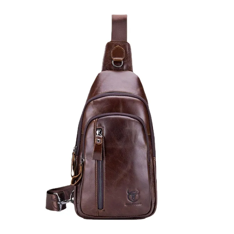 Men Multi-pocket Cowhide Chest Bag Casual Sports Multifunctional Large Capacity Crossbody Shoulder