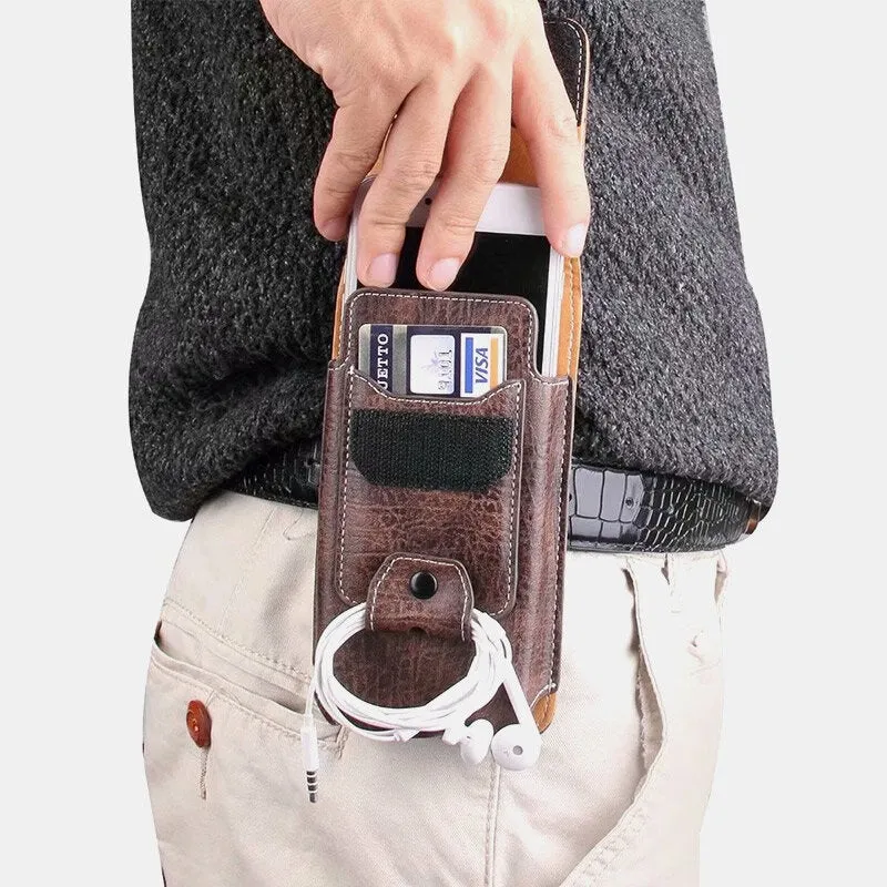 Men Multifunction Earphone Storage Belt Bag Vintage Faux Leather Phone Waist