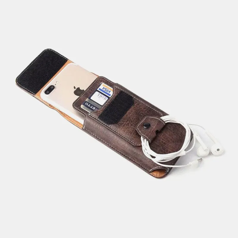 Men Multifunction Earphone Storage Belt Bag Vintage Faux Leather Phone Waist