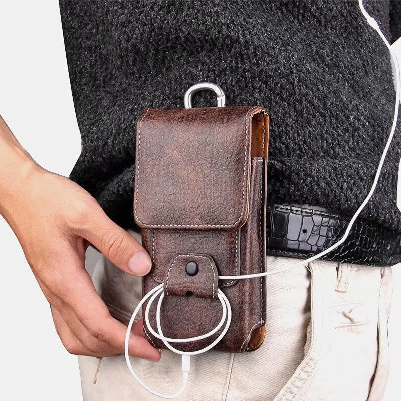 Men Multifunction Earphone Storage Belt Bag Vintage Faux Leather Phone Waist