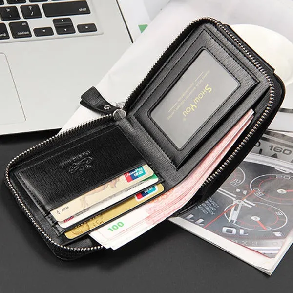 Men PU Leather Minimalist Zipper Wallet Multifunctional Multicard Card Holder