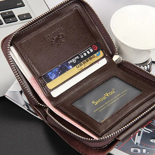 Men PU Leather Minimalist Zipper Wallet Multifunctional Multicard Card Holder