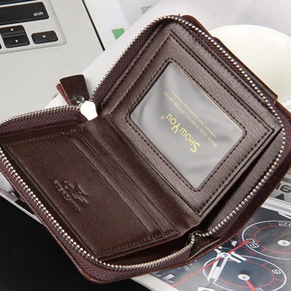 Men PU Leather Minimalist Zipper Wallet Multifunctional Multicard Card Holder