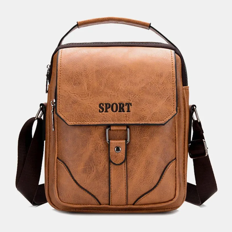 Men Vertical Large Capacity Waterproof Breathable Crossbody Bags Retro Sport Casual Soft Leather Messenger Bag Shoulder Handbag