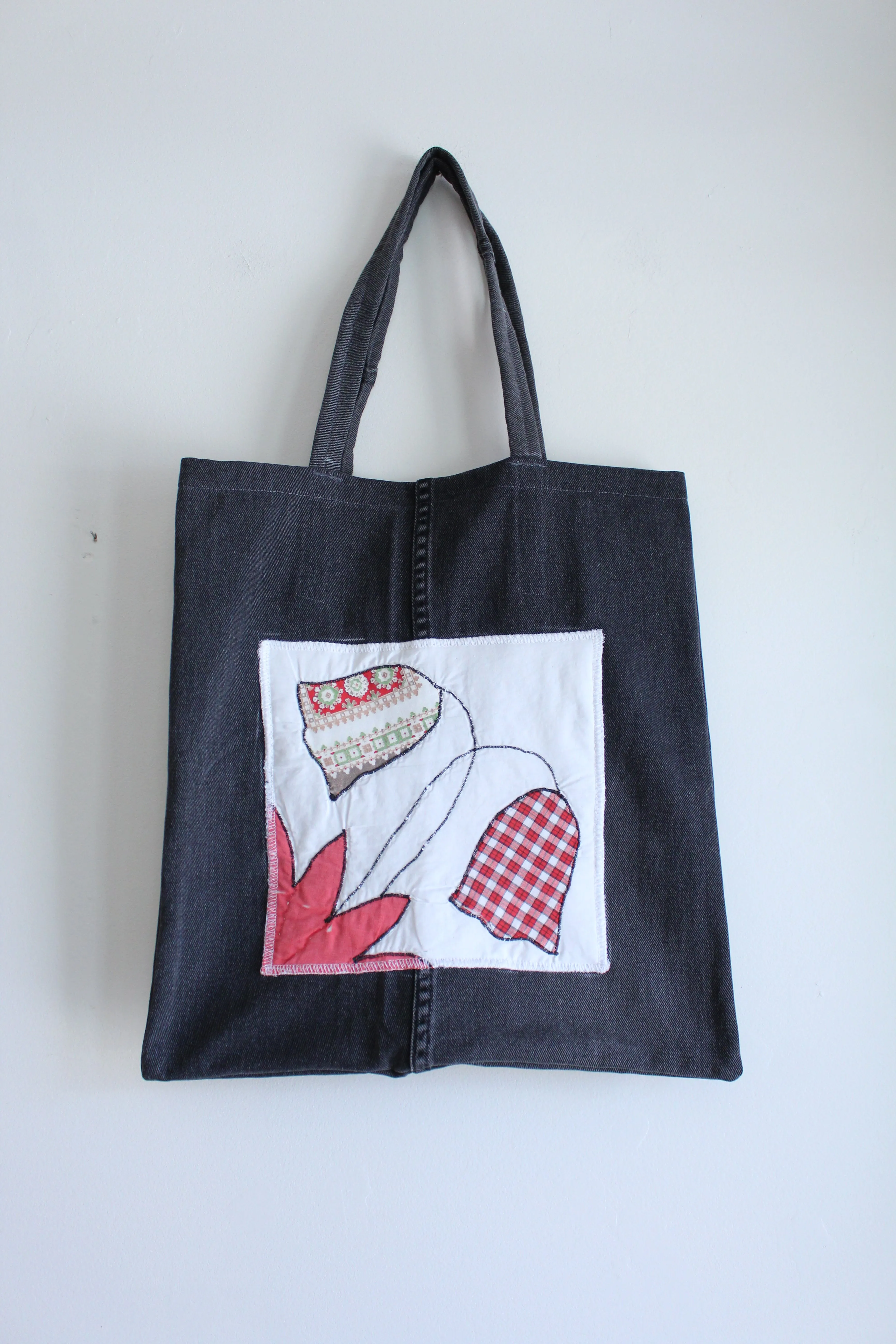 Quilt Patch Upcycled Black Denim Totebags