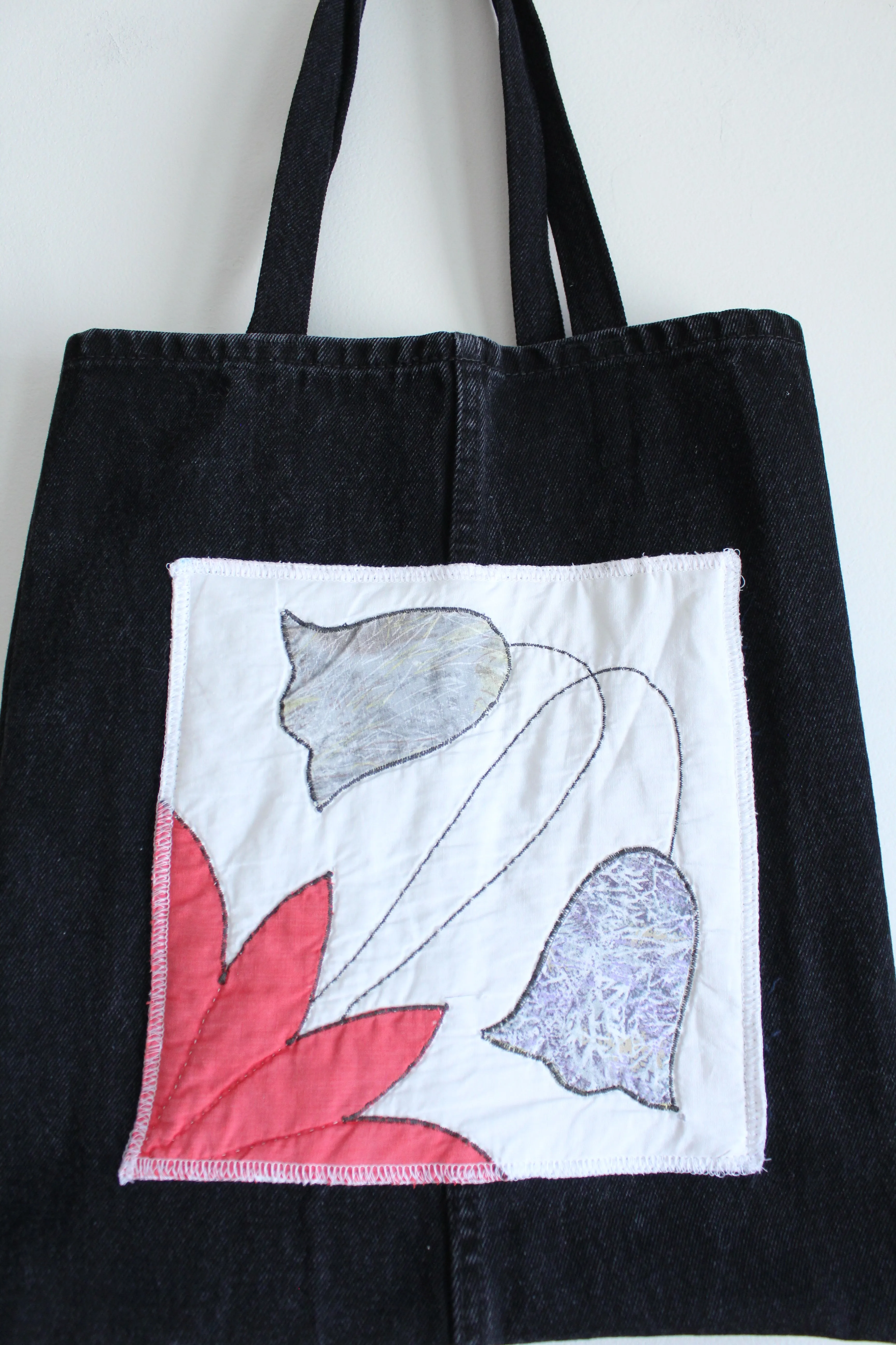 Quilt Patch Upcycled Black Denim Totebags