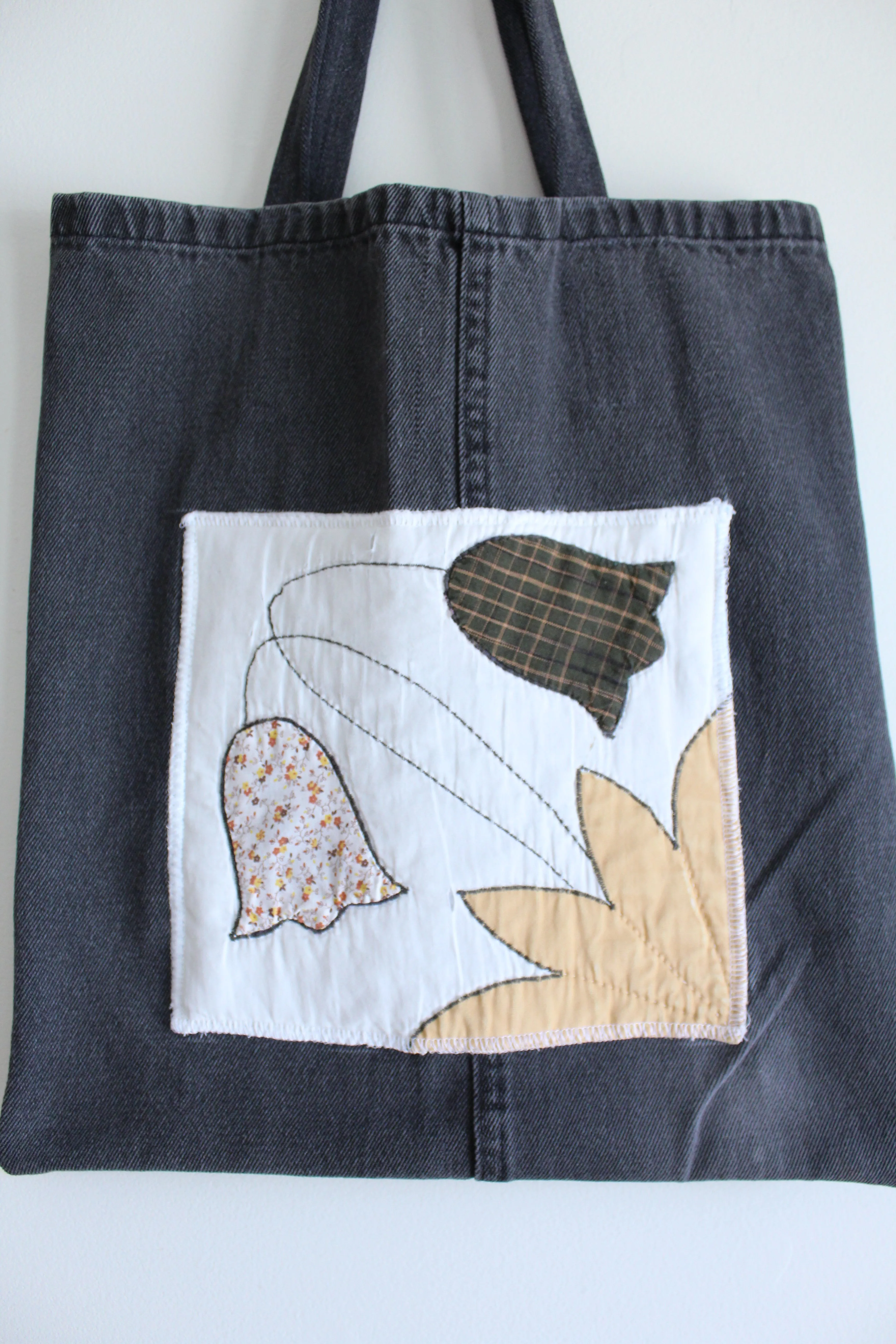 Quilt Patch Upcycled Black Denim Totebags