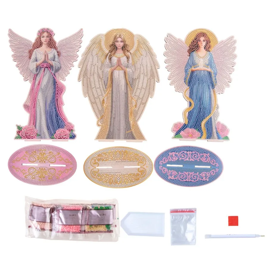 "Angels" Crystal Art Wooden Decoration Set of 3