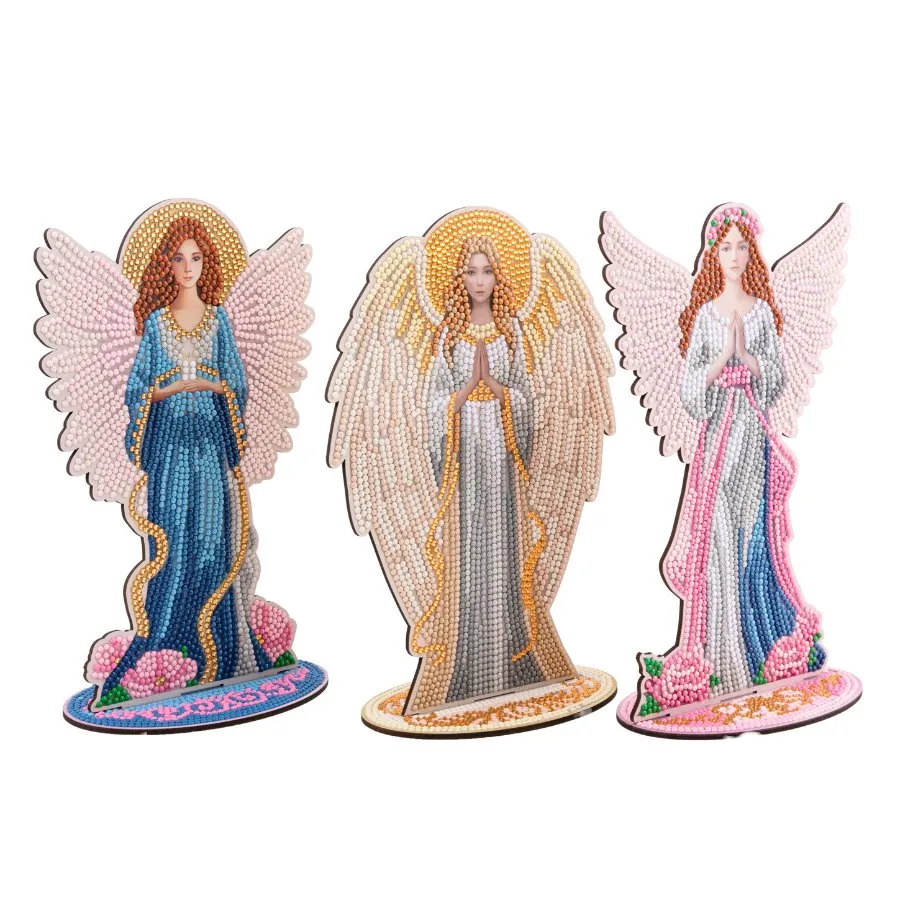 "Angels" Crystal Art Wooden Decoration Set of 3