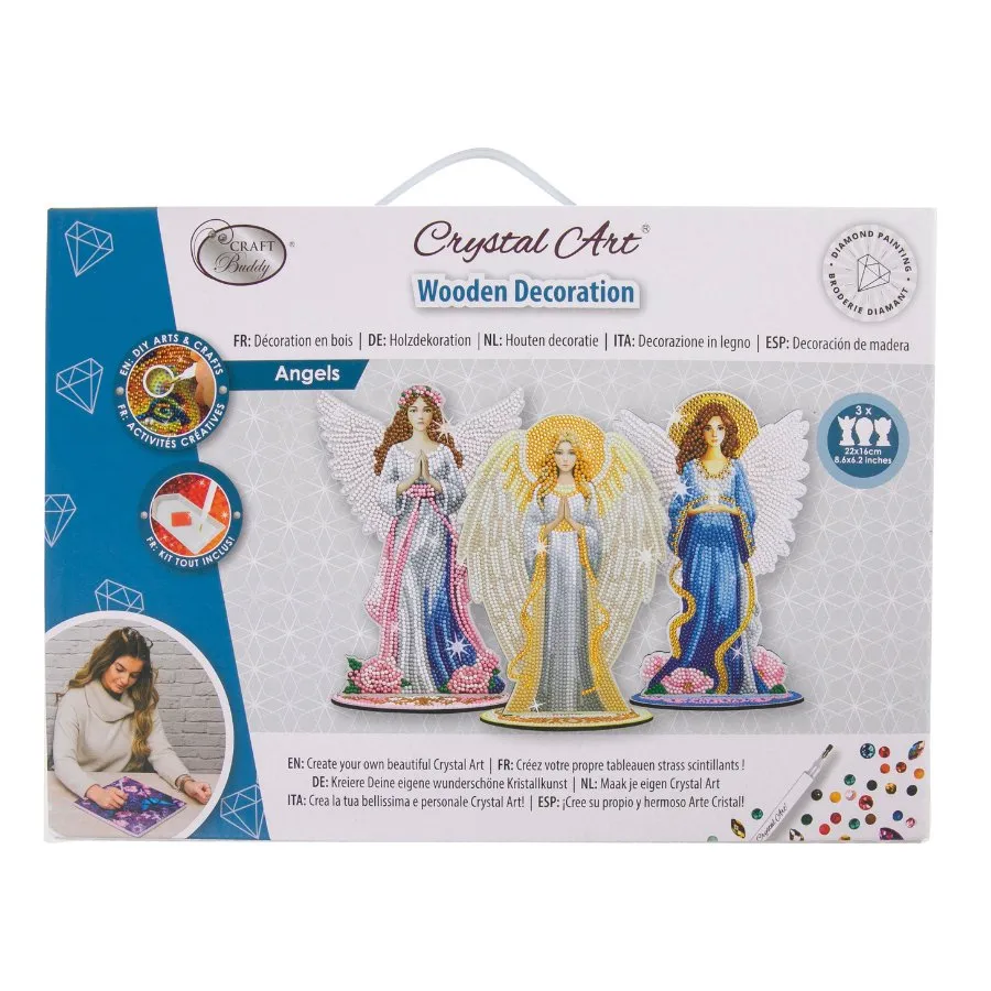 "Angels" Crystal Art Wooden Decoration Set of 3