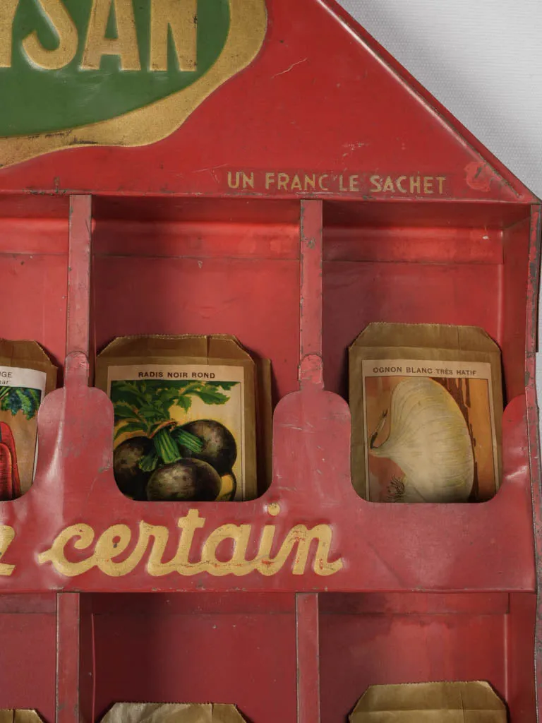 Red Mid-20th Century French "Le Paysan" Seed Display with Seed Packets 41¾"