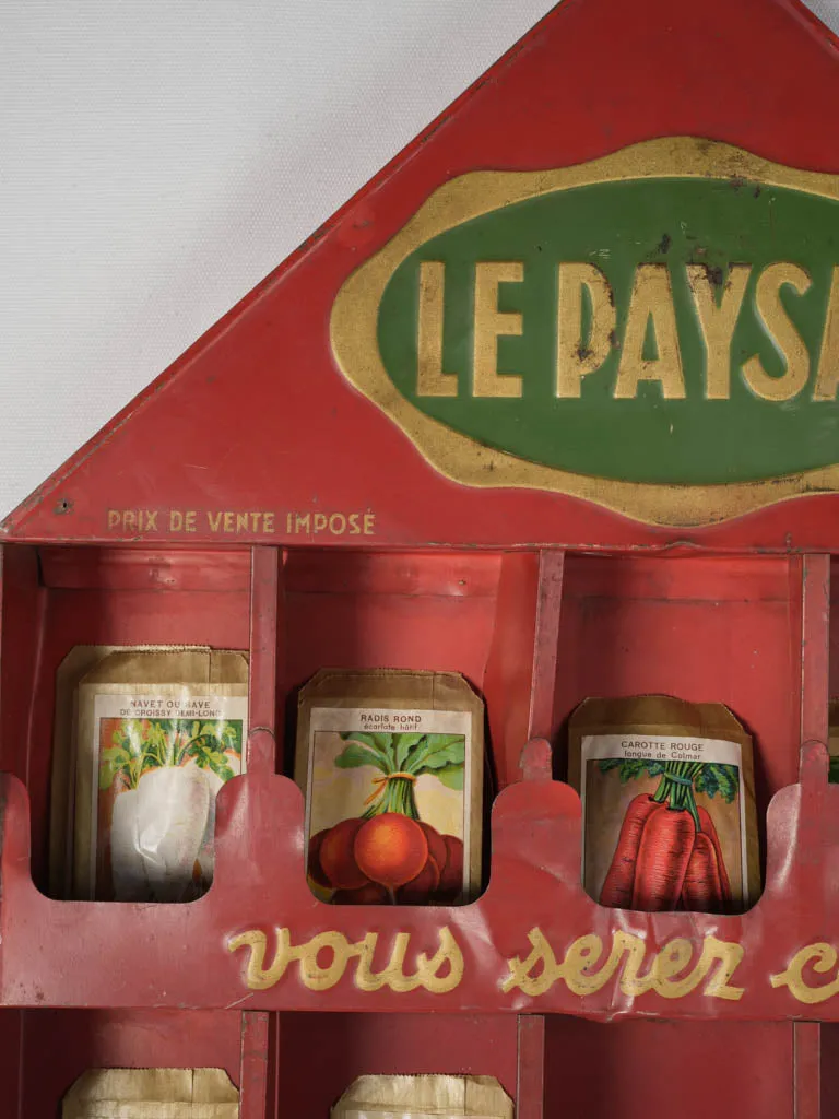 Red Mid-20th Century French "Le Paysan" Seed Display with Seed Packets 41¾"