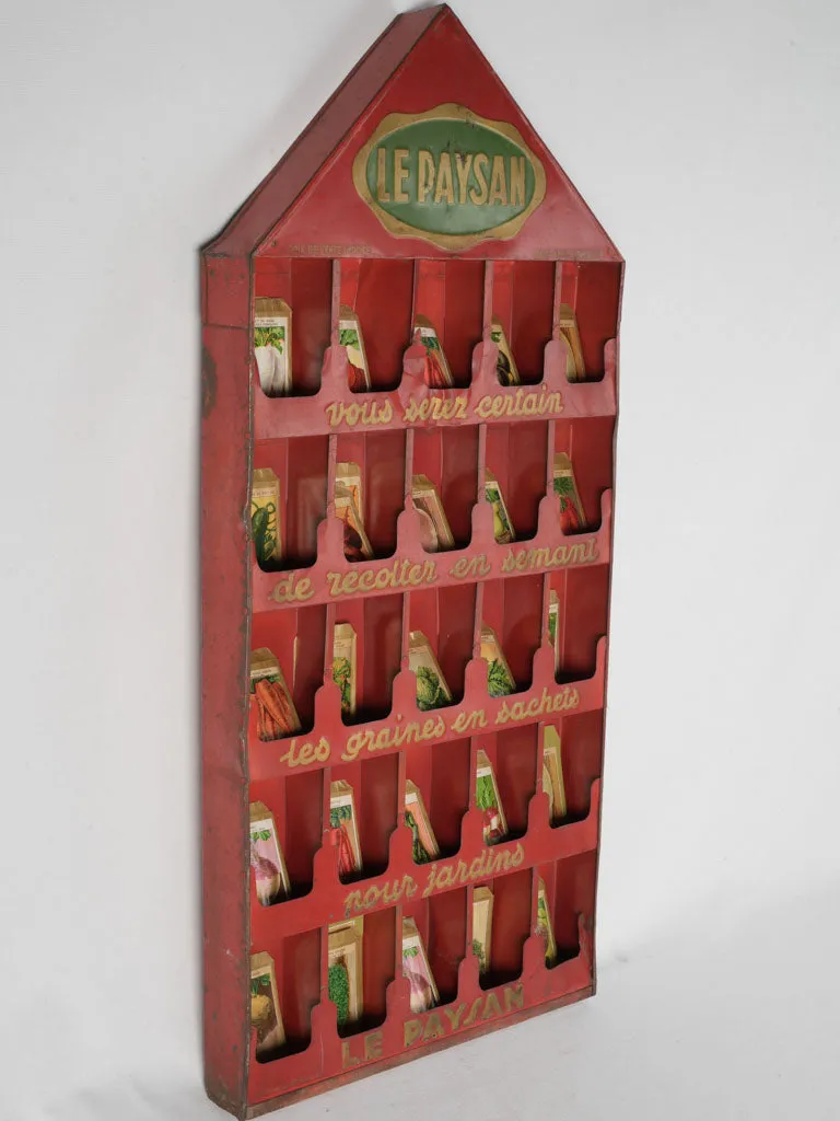 Red Mid-20th Century French "Le Paysan" Seed Display with Seed Packets 41¾"