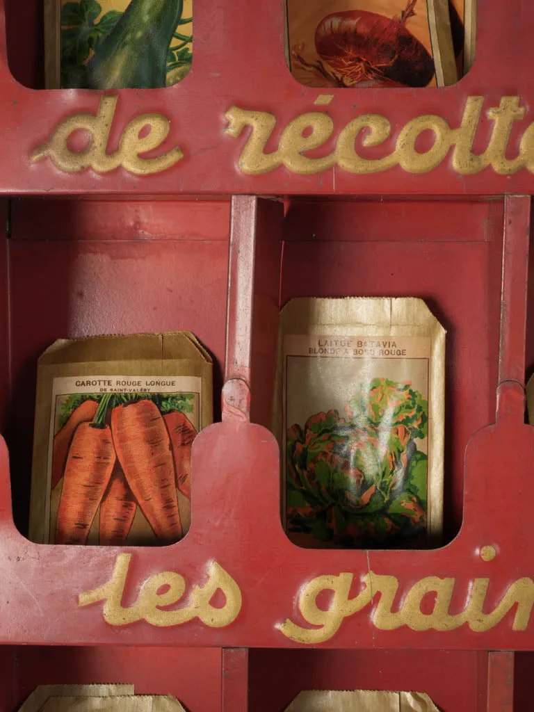 Red Mid-20th Century French "Le Paysan" Seed Display with Seed Packets 41¾"