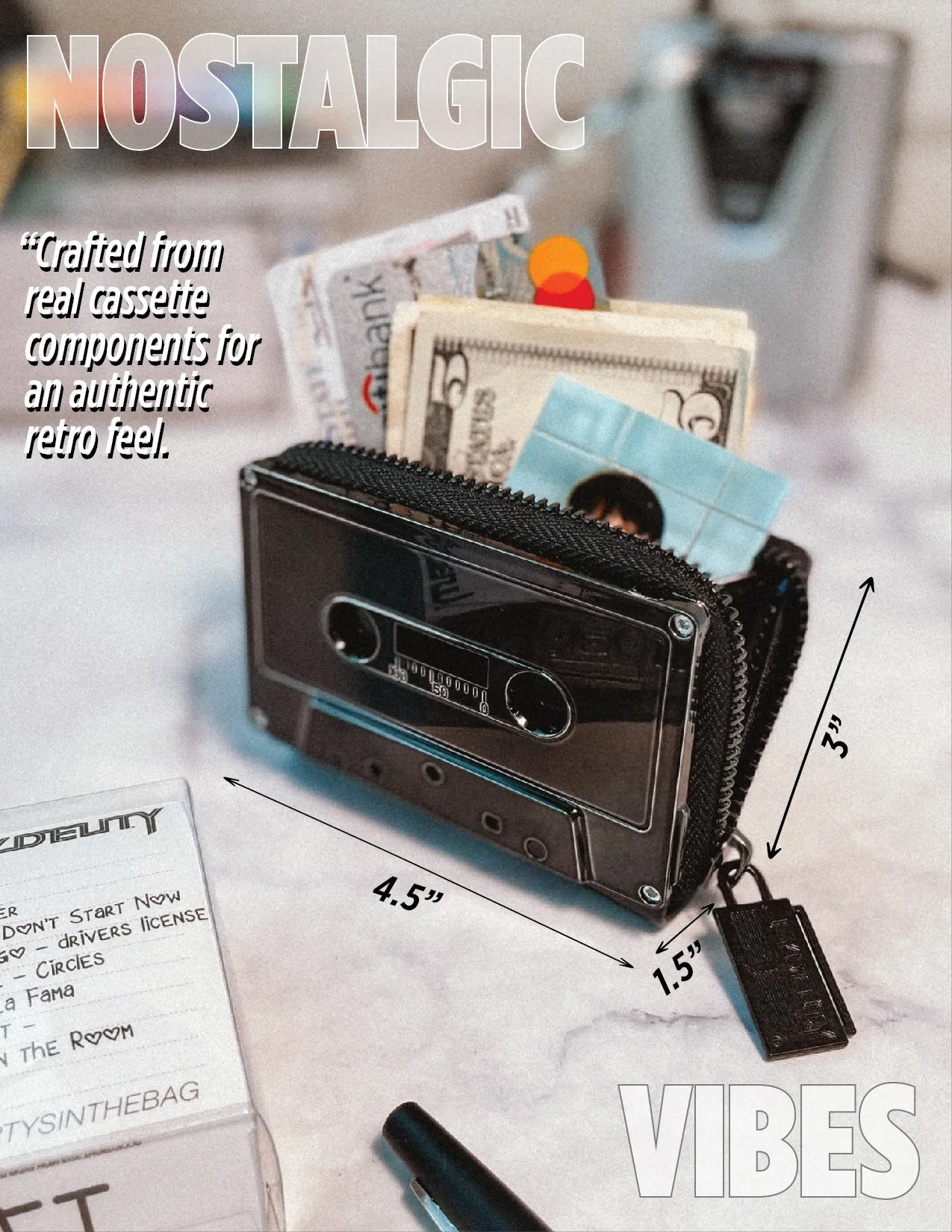 Retro Cassette Wallet | Black Chrome