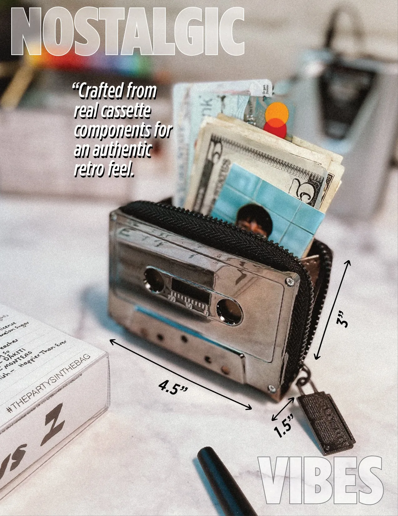 Retro Cassette Wallet | Pewter Chrome