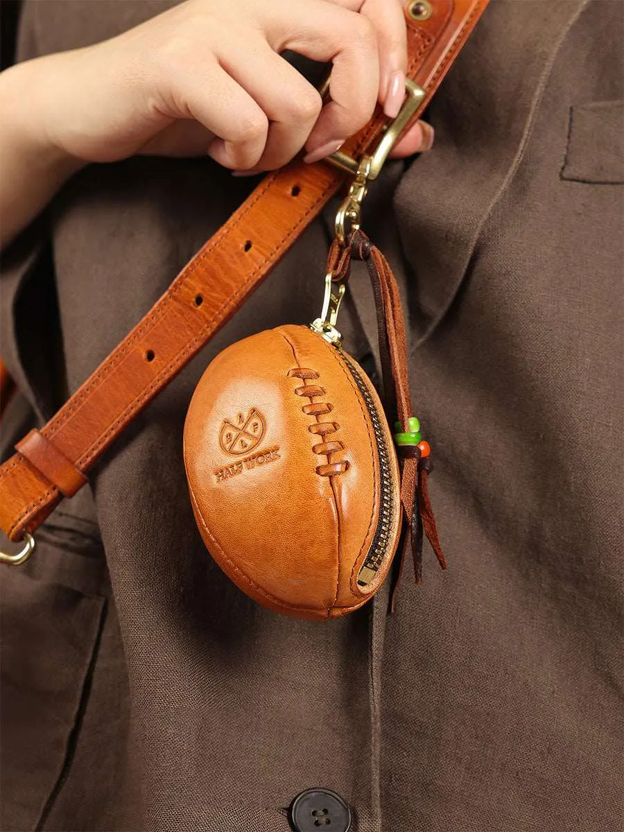 Retro Handmade American Football Shape Leather Pouch