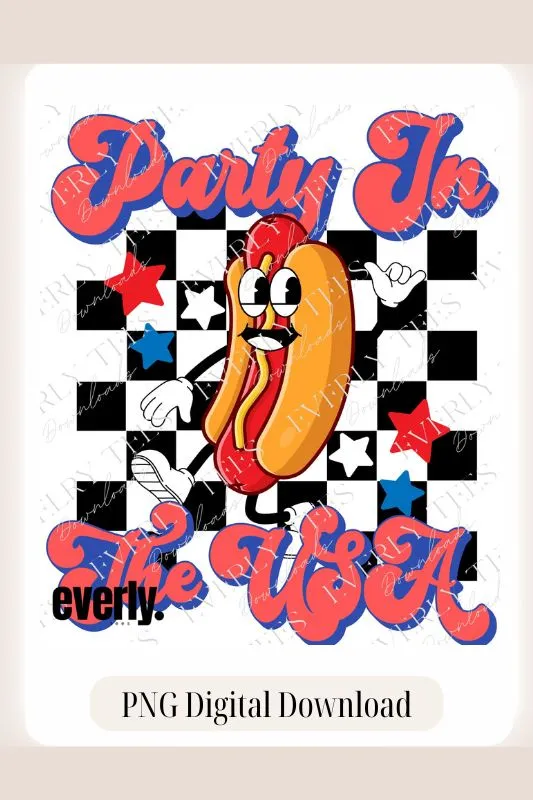 Retro Hotdog Party In The USA design PNG Download